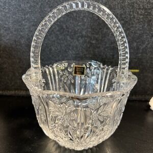 Vintage Oneida Crystal Spring‎ Lace Basket 5" x 7" Easter Candy Dish Potpourri
